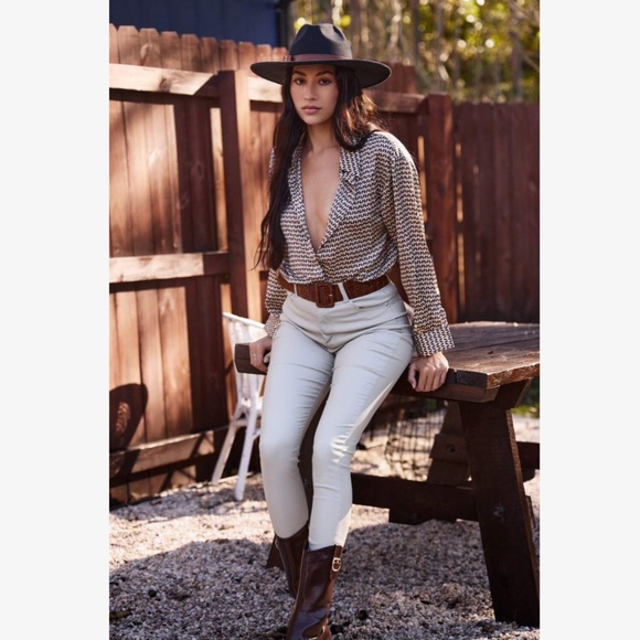 Satin All Over Print Button Down Shirt Oversized Tan Beige Brown Multicolor - Picture 11 of 16